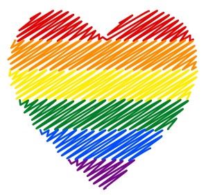 Six-color rainbow gay pride flag, heart, pacific sign, equality symbol and hand print for you design. Collection of gay culture symbols.